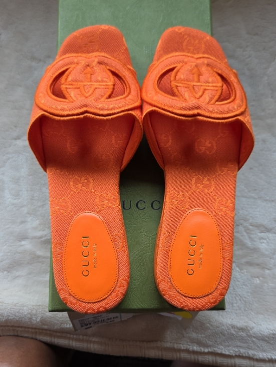 Gucci Shoes - Gucci Orange Embroidered GG Slide Sandals